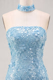 Gold Strapless Sequins Bodycon Short Cocktail Dress with Lace Up Back