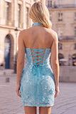 Gold Strapless Sequins Bodycon Short Cocktail Dress with Lace Up Back