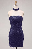 Gold Strapless Sequins Bodycon Short Cocktail Dress with Lace Up Back