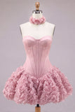 Strapless Rose Corset Bubble Hem Floral A-Line Short Homecoming Dress