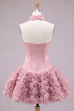 Strapless Rose Corset Bubble Hem Floral A-Line Short Homecoming Dress