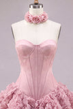 Strapless Rose Corset Bubble Hem Floral A-Line Short Homecoming Dress