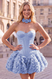 Strapless Rose Corset Bubble Hem Floral A-Line Short Homecoming Dress