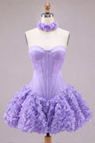 Strapless Rose Corset Bubble Hem Floral A-Line Short Homecoming Dress