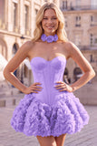 Strapless Rose Corset Bubble Hem Floral A-Line Short Homecoming Dress