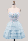 Sequins Lilac Corset A-Line Tiered Ruffled Short Homecoming Dress