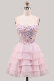 Sequins Lilac Corset A-Line Tiered Ruffled Short Homecoming Dress