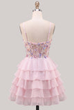 Sequins Lilac Corset A-Line Tiered Ruffled Short Homecoming Dress