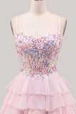 Sequins Lilac Corset A-Line Tiered Ruffled Short Homecoming Dress
