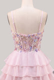 Sequins Lilac Corset A-Line Tiered Ruffled Short Homecoming Dress