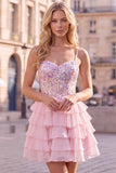 Sequins Lilac Corset A-Line Tiered Ruffled Short Homecoming Dress