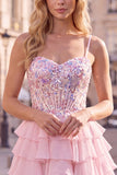 Sequins Lilac Corset A-Line Tiered Ruffled Short Homecoming Dress