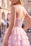 Sequins Lilac Corset A-Line Tiered Ruffled Short Homecoming Dress