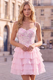 Sequins Lilac Corset A-Line Tiered Ruffled Short Homecoming Dress