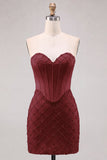 Sweetheart Blue Corset Bodycon Beaded Short Homecoming Dress