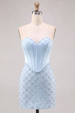 Sweetheart Blue Corset Bodycon Beaded Short Homecoming Dress