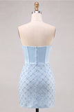Sweetheart Blue Corset Bodycon Beaded Short Homecoming Dress