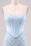 Sweetheart Blue Corset Bodycon Beaded Short Homecoming Dress