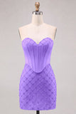 Sweetheart Blue Corset Bodycon Beaded Short Homecoming Dress