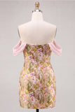 Pink Flower Off the Shoulder Bodycon Short Cocktail Dress