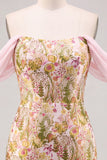 Pink Flower Off the Shoulder Bodycon Short Cocktail Dress