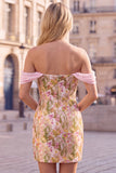 Pink Flower Off the Shoulder Bodycon Short Cocktail Dress