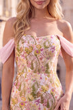 Pink Flower Off the Shoulder Bodycon Short Cocktail Dress