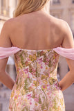 Pink Flower Off the Shoulder Bodycon Short Cocktail Dress