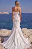 White Strapless Corset Satin Long Mermaid Wedding Dress