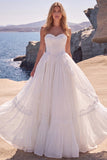 White Sweetheart A-Line Corset Basque Waist Long Wedding Dress