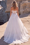 White Sweetheart A-Line Corset Basque Waist Long Wedding Dress