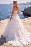 White Sweetheart A-Line Corset Basque Waist Long Wedding Dress