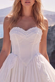 White Sweetheart A-Line Corset Basque Waist Long Wedding Dress