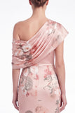 Pink Flower Satin One Shoulder Mermaid Ruched Maxi Dress