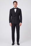 Black Shawl Lapel 2 Piece Double Breasted Men's Prom Suits with Beading