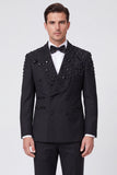 Black Shawl Lapel 2 Piece Double Breasted Men's Prom Suits with Beading
