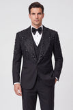 3 Piece Black Shawl Lapel One Button Men's Prom Suits with Beading
