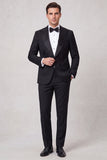 2 Piece Black Peak Lapel One Button Appliqued Men's Prom Suits with Beading