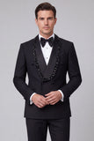 Shawl Lapel 2 Piece Black Double Breasted Beaded Men's Prom Suits