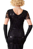 Green Golden V-Neck Short Sheer Sleeves Sequins Bodycon 1920S Dress with Fringe