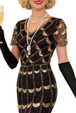 Green Golden V-Neck Short Sheer Sleeves Sequins Bodycon 1920S Dress with Fringe