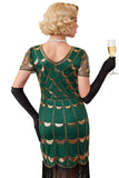 Green Golden V-Neck Short Sheer Sleeves Sequins Bodycon 1920S Dress with Fringe