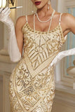 Sparkly Sequins Bodycon Midi 1920s Dress with Fringe Hem
