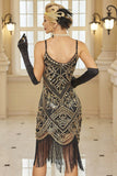 Sparkly Sequins Bodycon Midi 1920s Dress with Fringe Hem