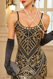 Sparkly Sequins Bodycon Midi 1920s Dress with Fringe Hem