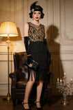 Gold Embroidered Flapper Tiered Fringe Great Gatsby 1920s Party Dress