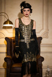 Vintage Black Gold Sequin Flapper Great Gatsby 1920s Party Dress