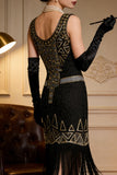 Vintage Black Gold Sequin Flapper Great Gatsby 1920s Party Dress
