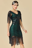 Sparkly Bodycon V-Neck Sequins Fringed Shoulder Sleeves 1920s Dress