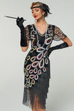 Vintage Sequin Fringe Great Gatsby 1920s Flapper Dress